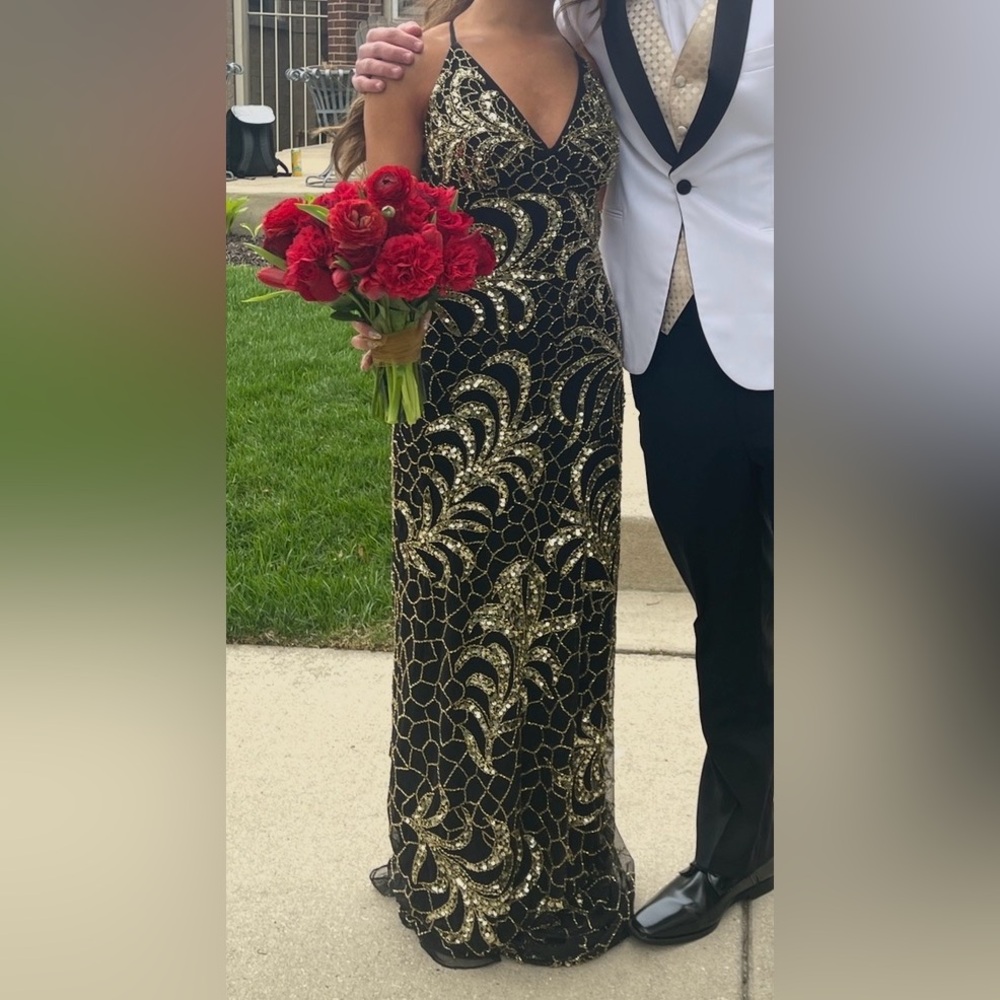 PROM SEASON SALE Jasz Couture Black and Gold Dress